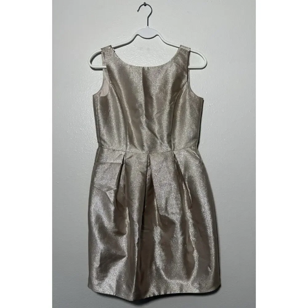 White House Black Market Jacquard Sz 0 Champagne Gold Sleeveless Lined Dress